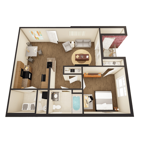 Floor plan for 1 bed, 1 bath